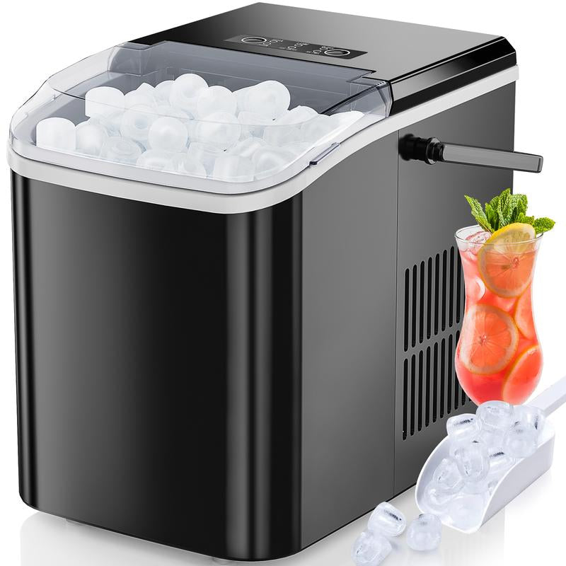 Countertop Ice Maker - 9 Cubes/6 Mins, 26.5Lbs/24Hrs, 2 Sizes, Basket & Handle