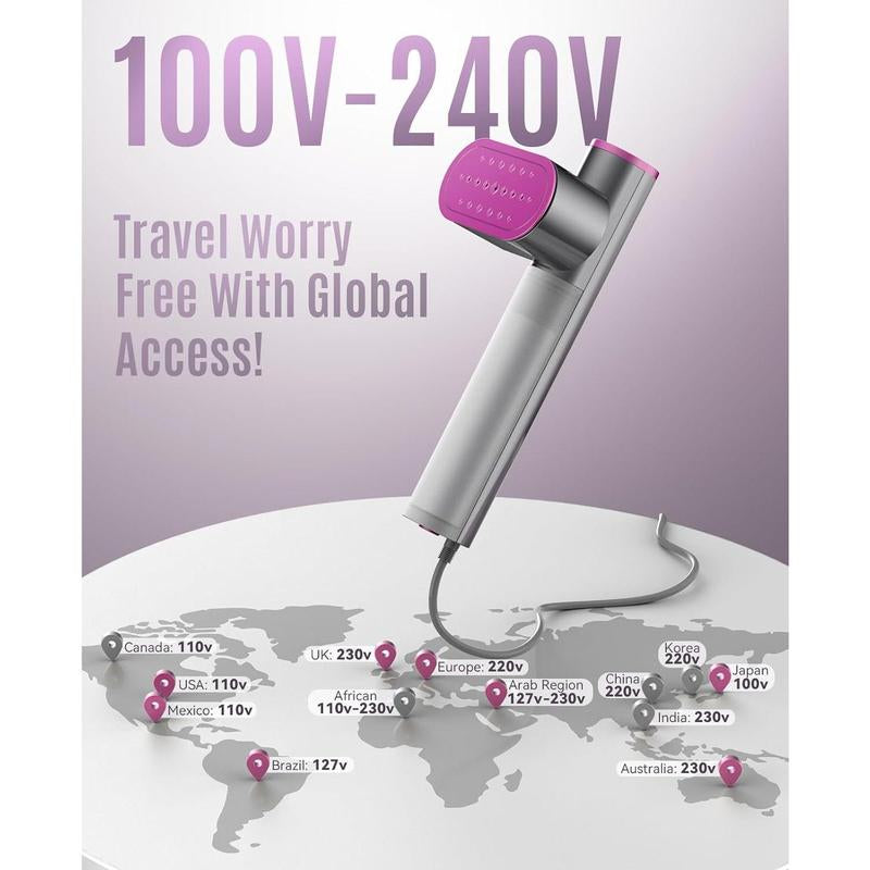 Garment Steamer for Clothes, Handheld Steamer & Iron 2 in 1, Suitable for Global Travel Clothes Iron